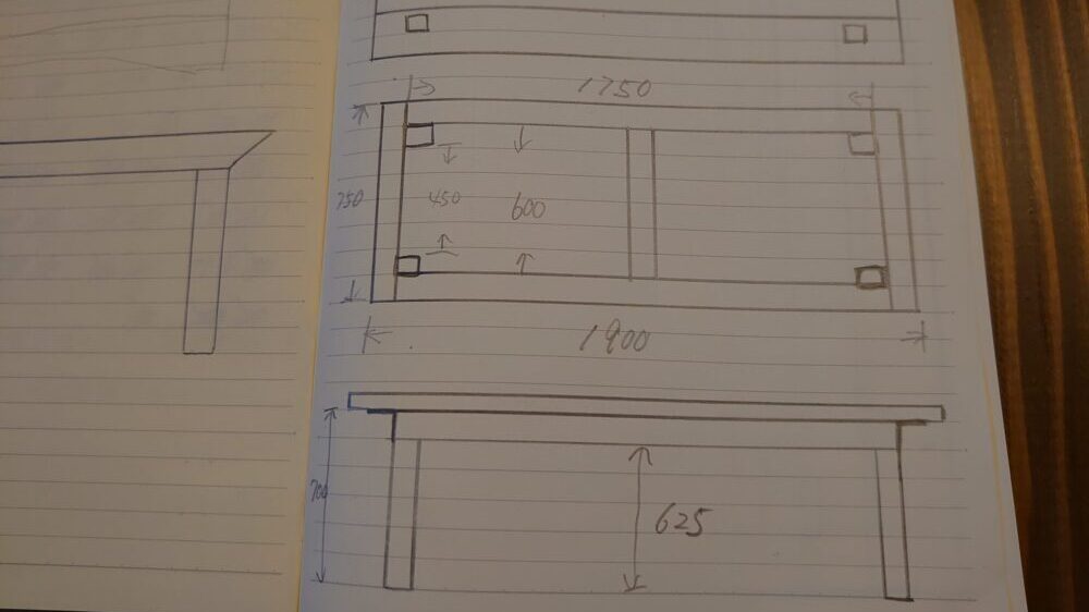 DIYデスク　設計図　寸法